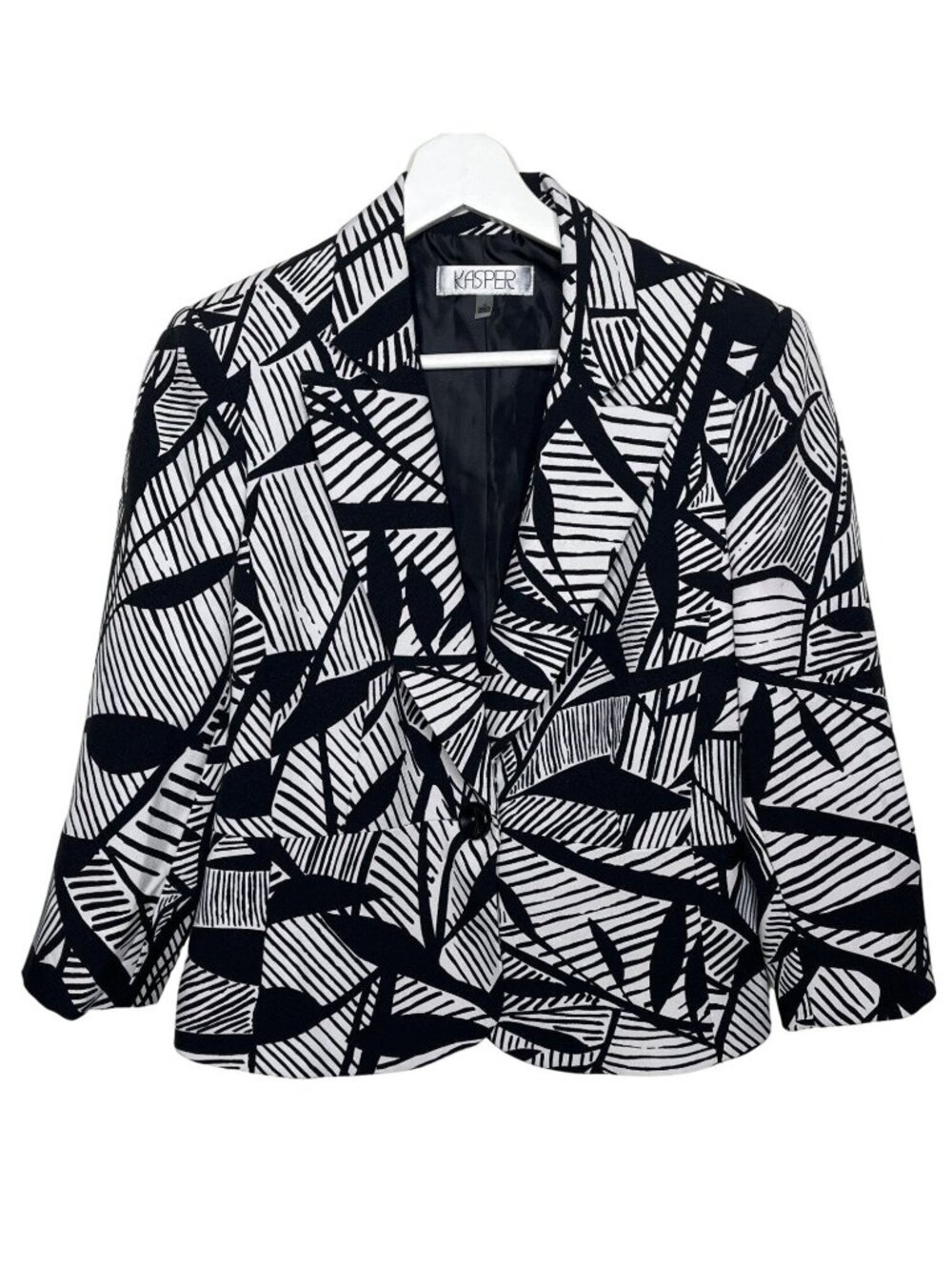 Kasper Women's Size 6 Blazer Black White Abstract Print Career Jacket